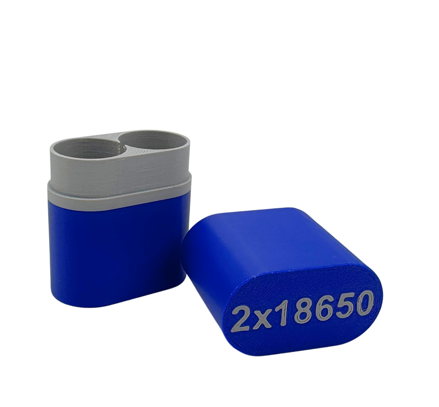 Individuelle 3D-Druck Akkubox für 2x 18650 Akkus blau/grau