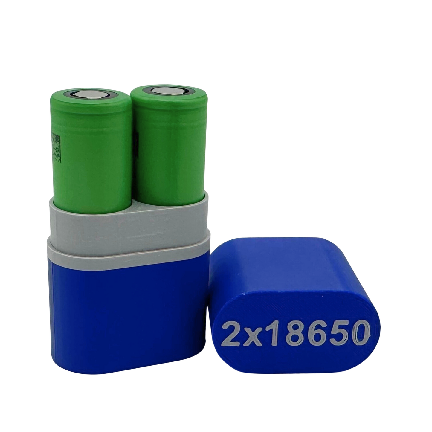 Individuelle 3D-Druck Akkubox für 2x 18650 Akkus blau/grau