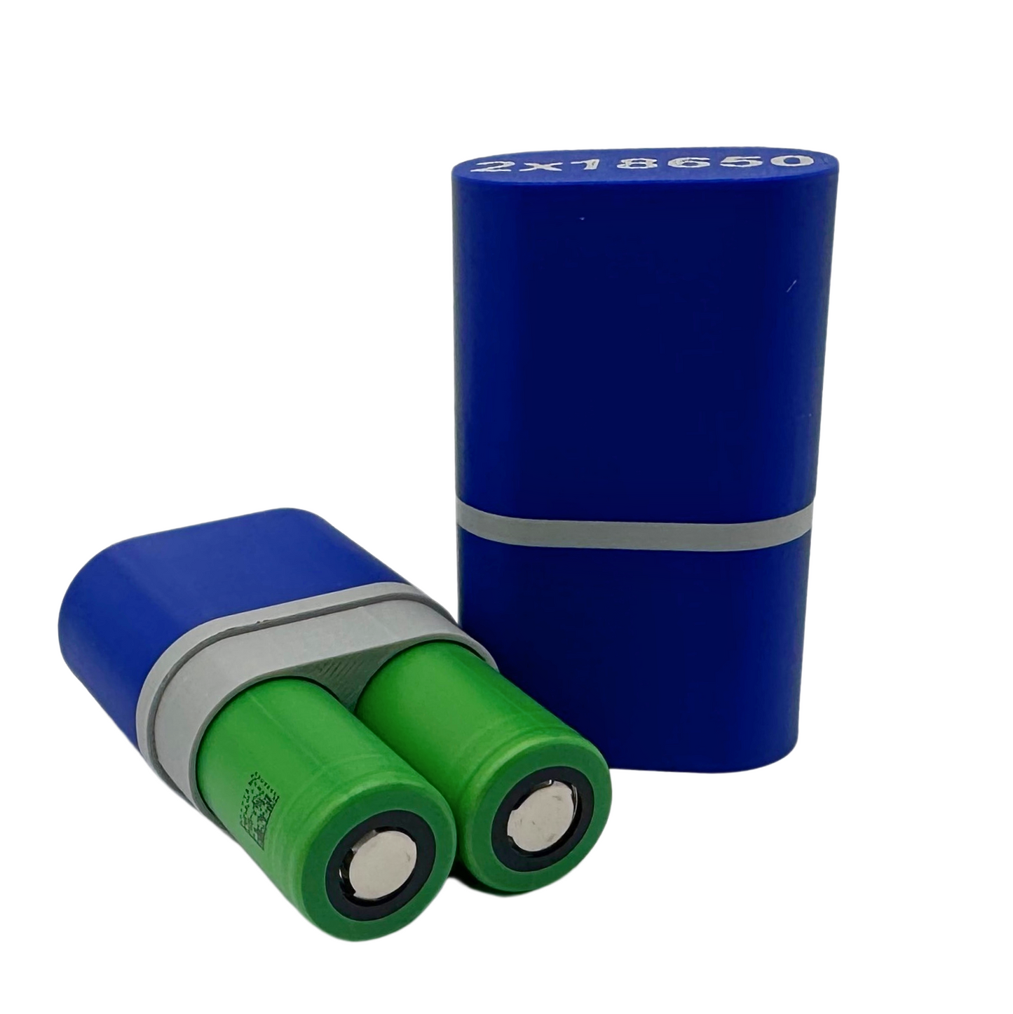 Individuelle 3D-Druck Akkubox für 2x 18650 Akkus blau/grau