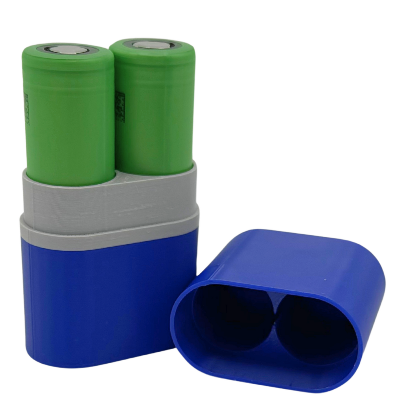 Individuelle 3D-Druck Akkubox für 2x 18650 Akkus blau/grau