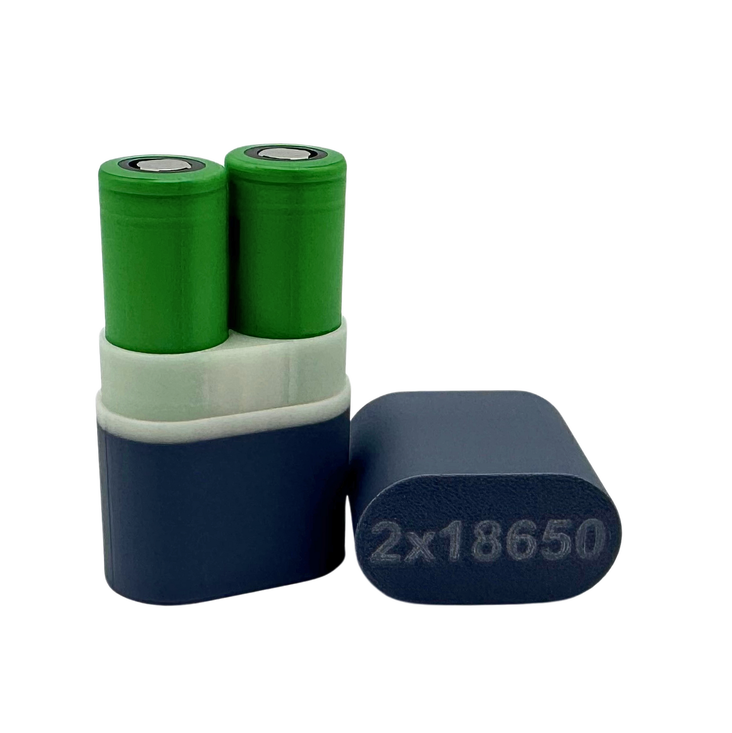 Individuelle 3D-Druck Akkubox für 2x 18650 Akkus dunkelgrau/weiß (nachleuchtend)