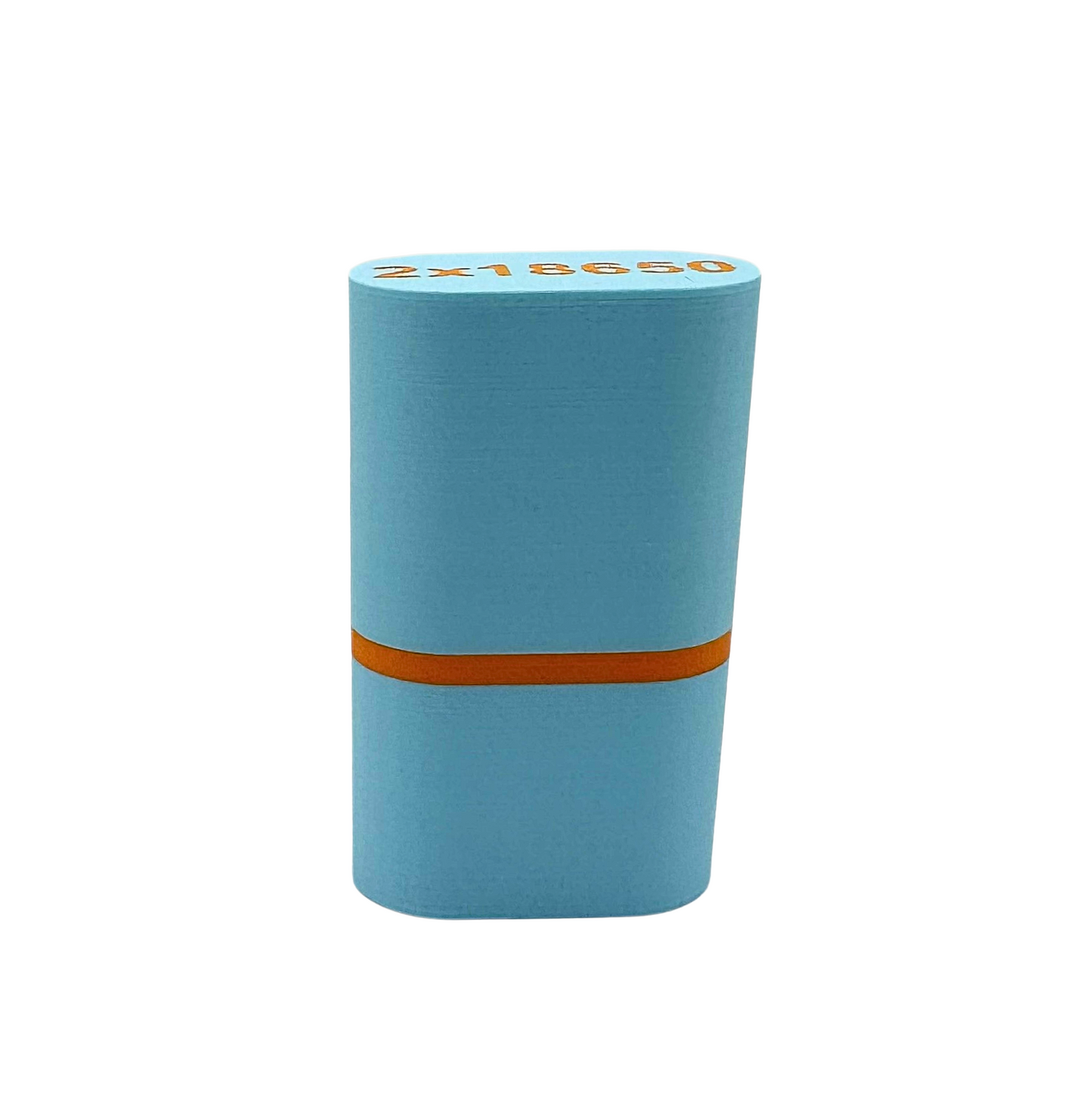 Individuelle 3D-Druck Akkubox für 2x 18650 Akkus hellblau/orange