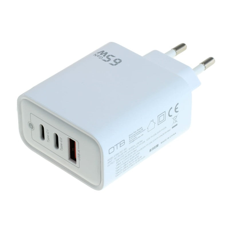 Ladegerät USB GaN (2xUSB-C + 1xUSB-A) mit USB Power Delivery USB-PD - 3-Port - 65W - weiss