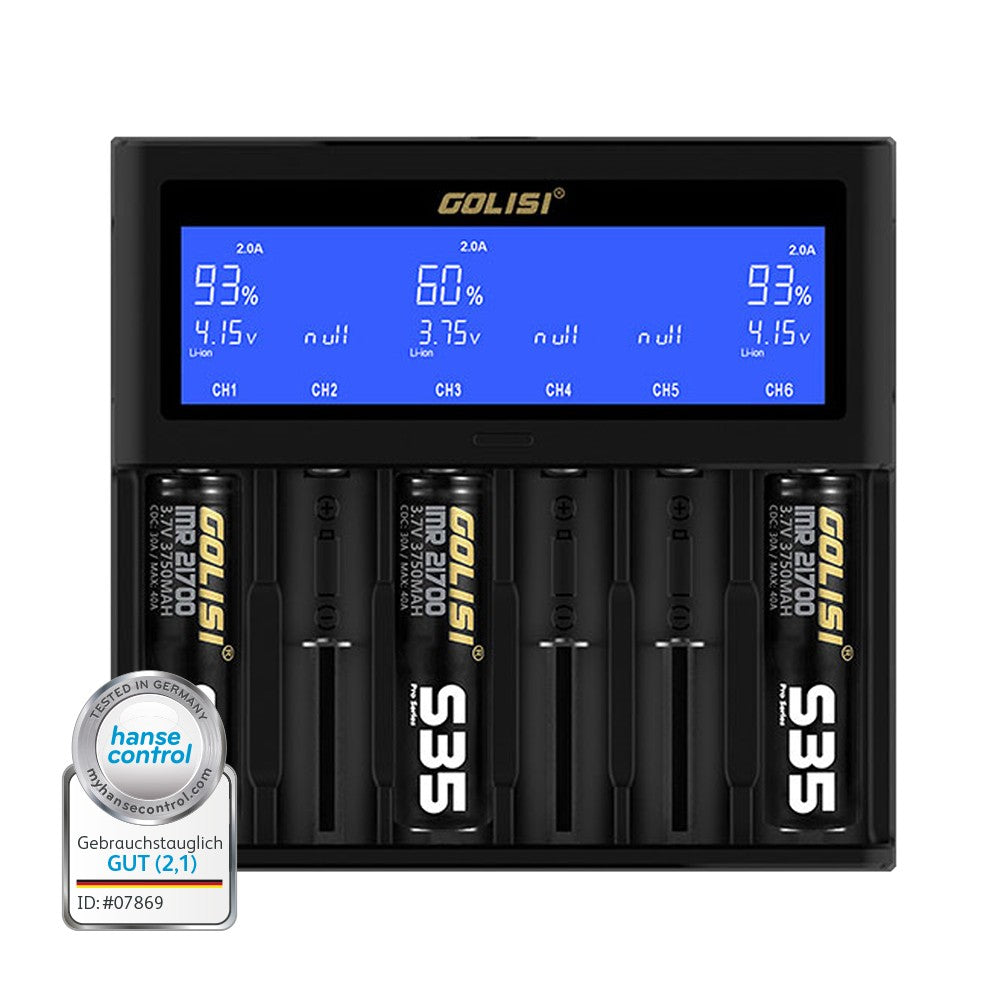 Golisi S6 Ladegerät - 6-Port Multichemie-Lader mit Detailanzeige