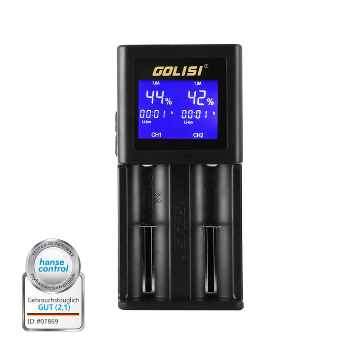 Golisi S2 Ladegerät - 2-Port Multichemie-Lader mit Detailanzeige