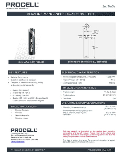 10 Procell Alkaline AAA (R3), 1,5 V Batterien